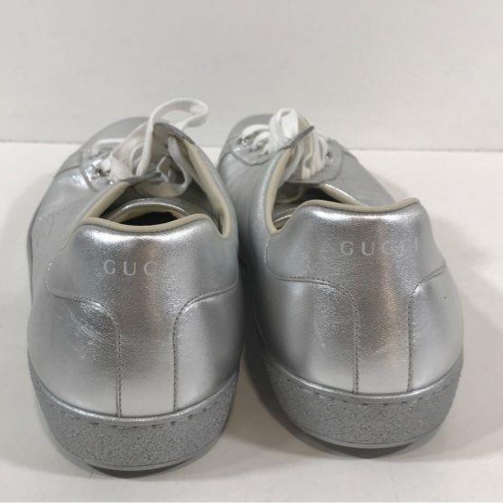Men’s Authentic Gucci Interlocking G Leather Silver Lace Up Sneakers Size 15 - Picture 5 of 8